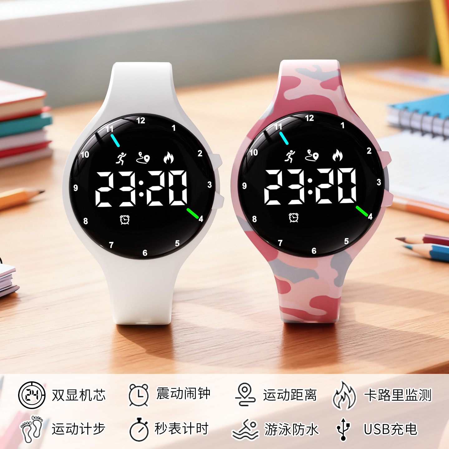 2025新款双显多功能女生运动手表