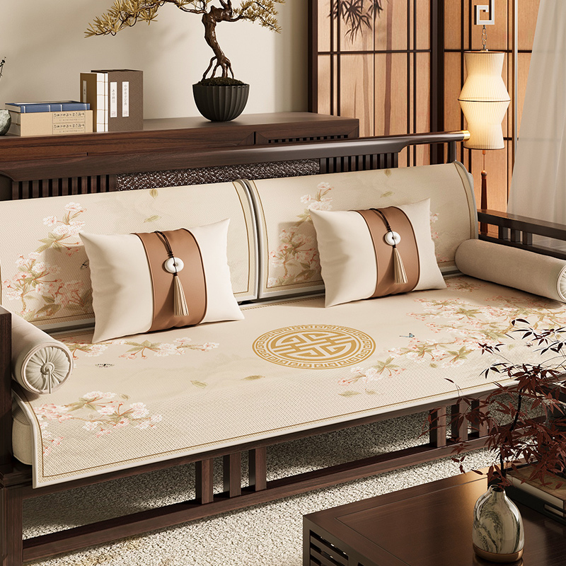 新中式高端沙发盖布冰丝沙发垫夏季凉感坐垫防滑凉席垫子2024新款