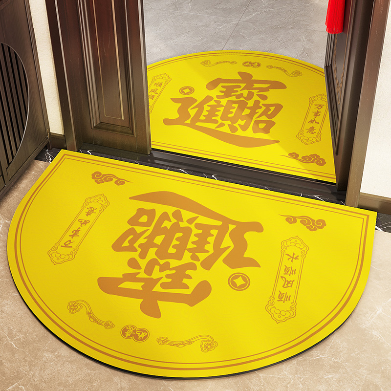 金黄色风水入户门地垫硅藻泥半圆