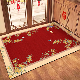 高品质新年入户门地垫中式 硅藻泥吸水垫进门口玄关蹭脚垫红色地毯