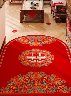 红色结婚地垫喜庆入户门垫进门喜字新婚入门脚垫门口结婚地毯入户