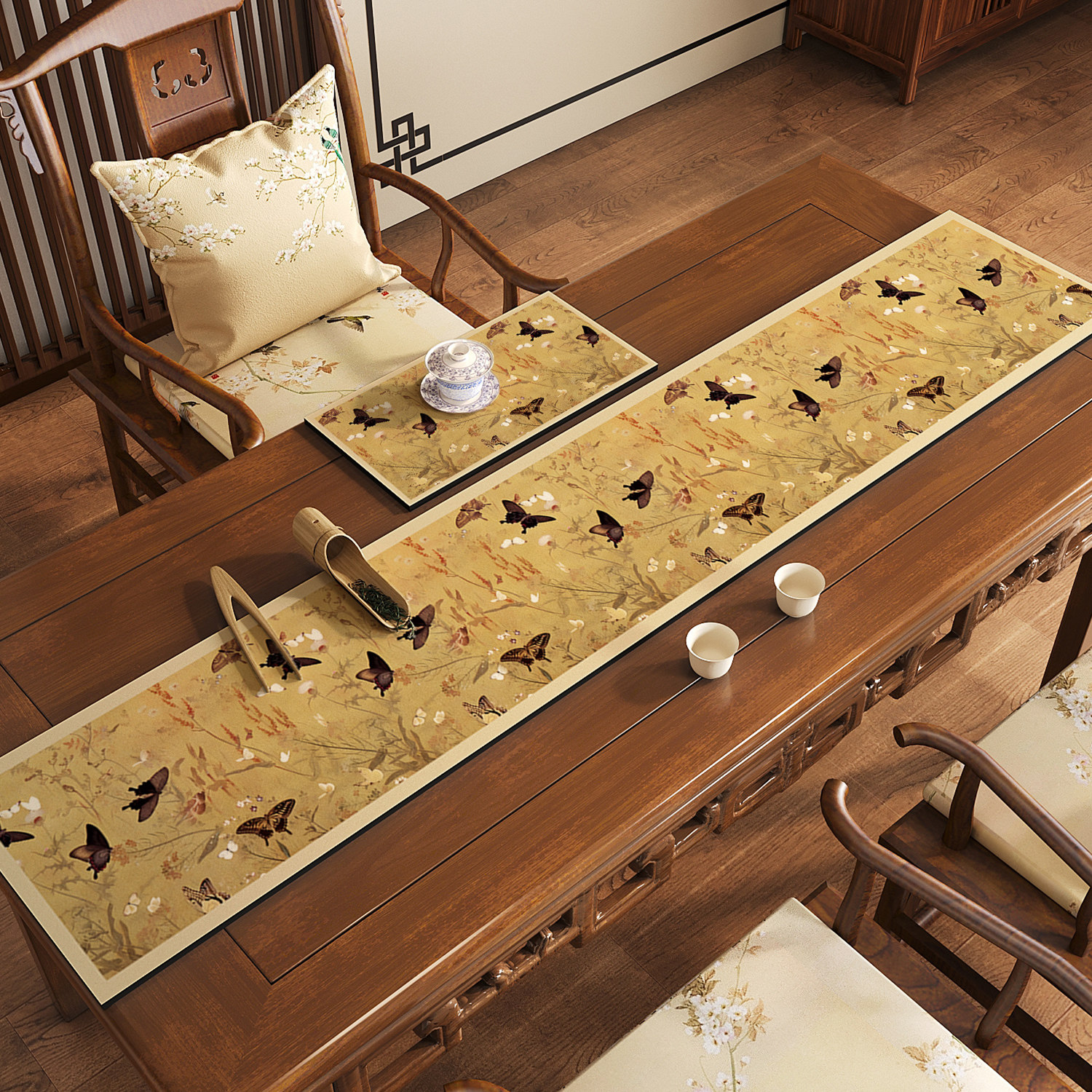 新中式禅意桌旗硅藻泥吸水餐桌布