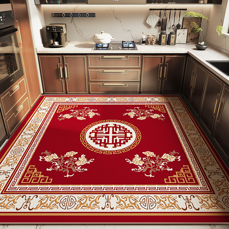 红色厨房地垫防滑防油可擦免洗