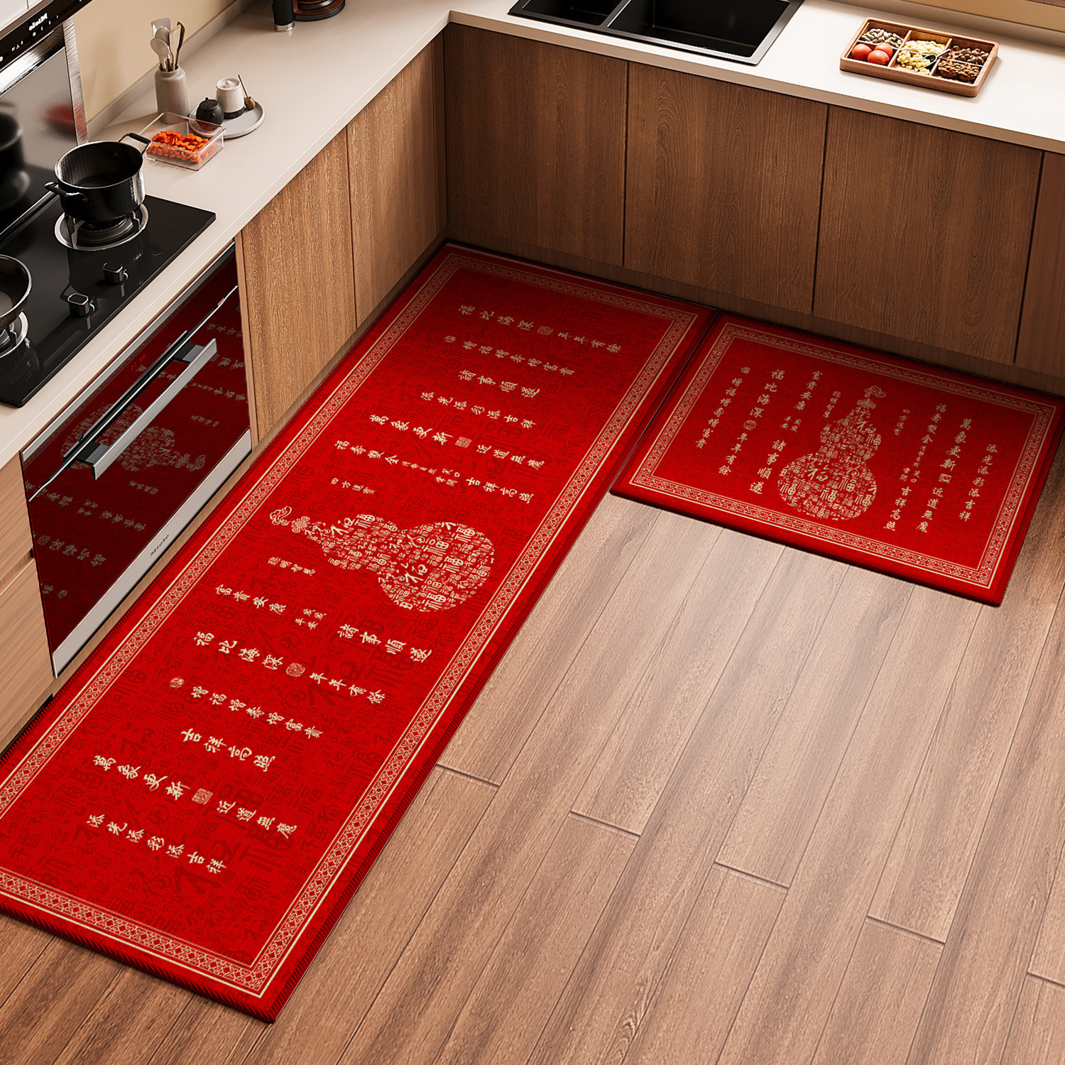 新中式厨房地垫红色比利时绒吸水地毯长条拐角专用防滑脚垫可裁剪,居家布艺,厨房地垫,淘宝优惠券,粉丝福利购,淘宝优惠卷