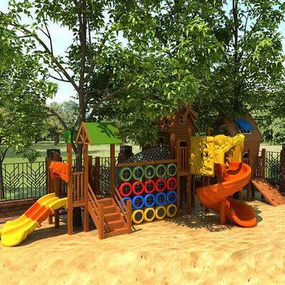 木质攀爬滑梯户外儿童感统训练玩具钻网荡桥攀岩墙小博士幼儿园