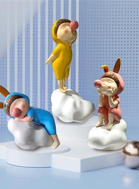 卡通云朵吹泡泡兔耳女孩摆件可爱云朵小孩玻璃钢人物雕塑酒店装饰