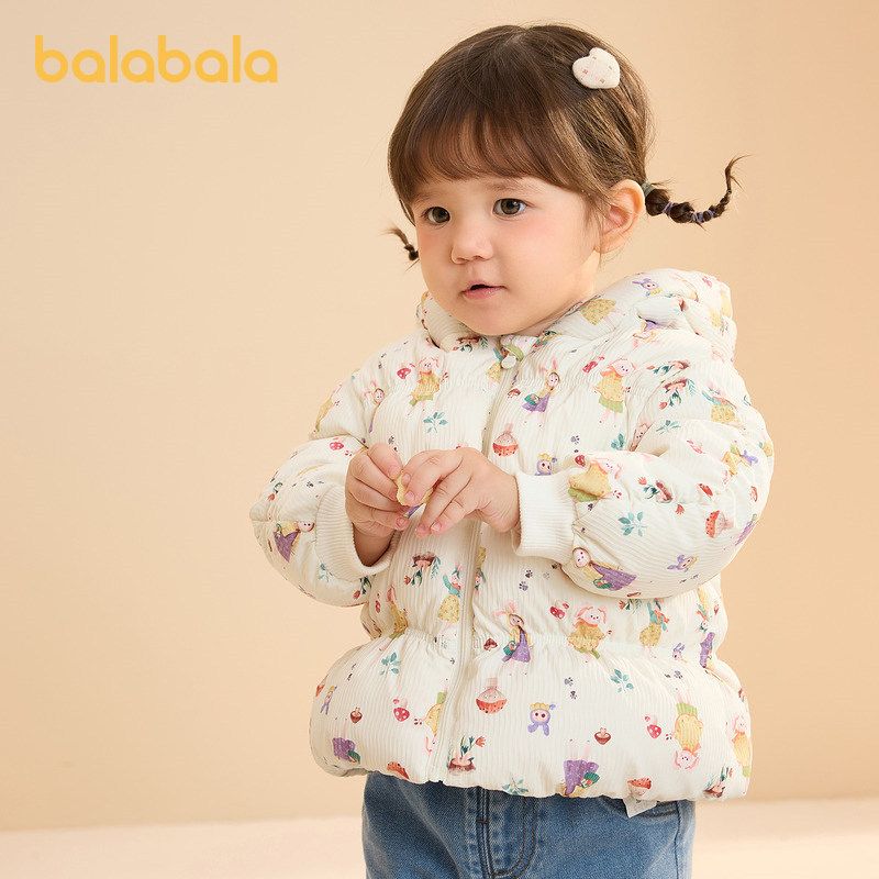 巴拉巴拉童装羽绒服婴儿冬季女童短款外套印花满印甜美可爱保暖萌