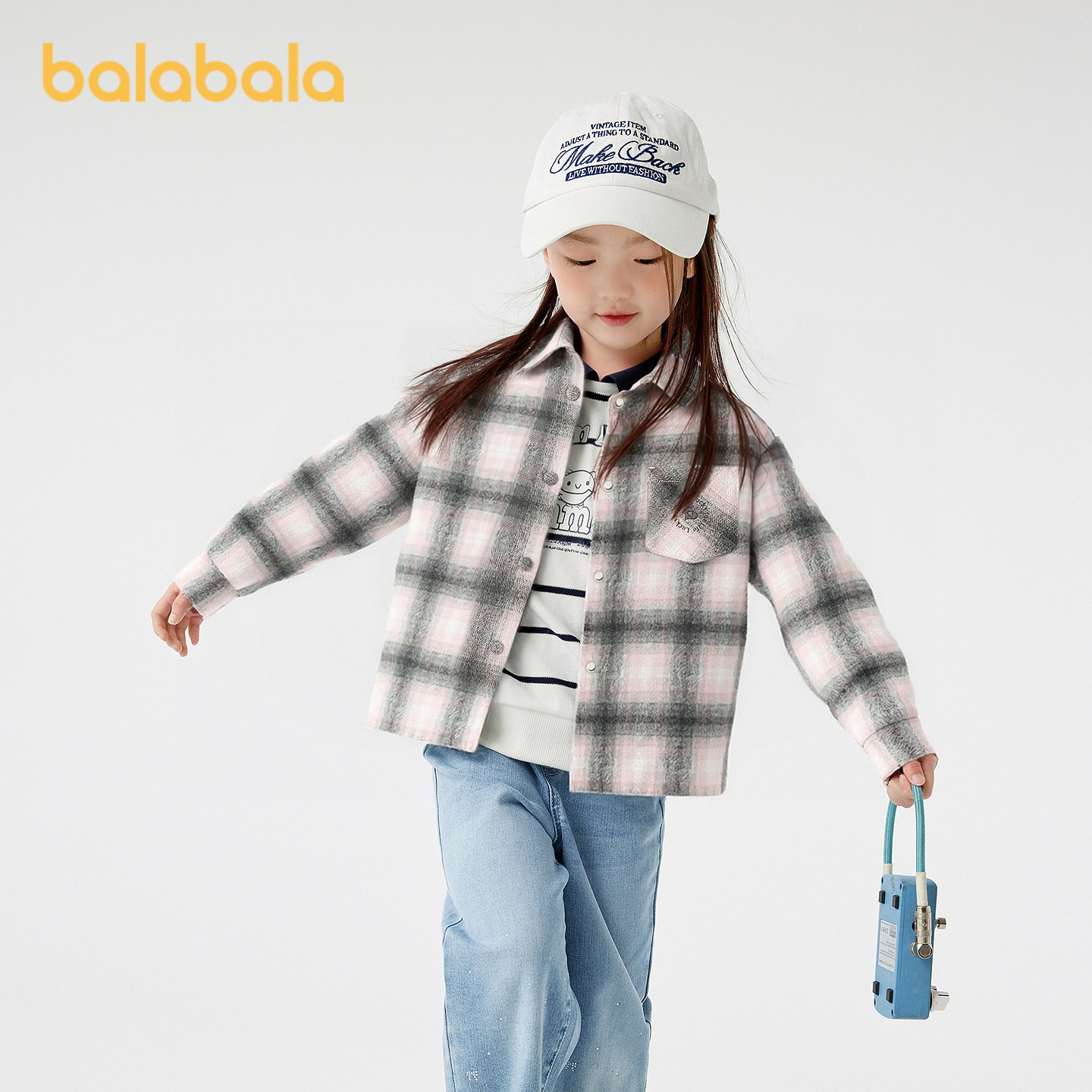 巴拉巴拉儿童棉服女童衬衫式外套衣服童装秋冬装格纹上衣百搭舒适