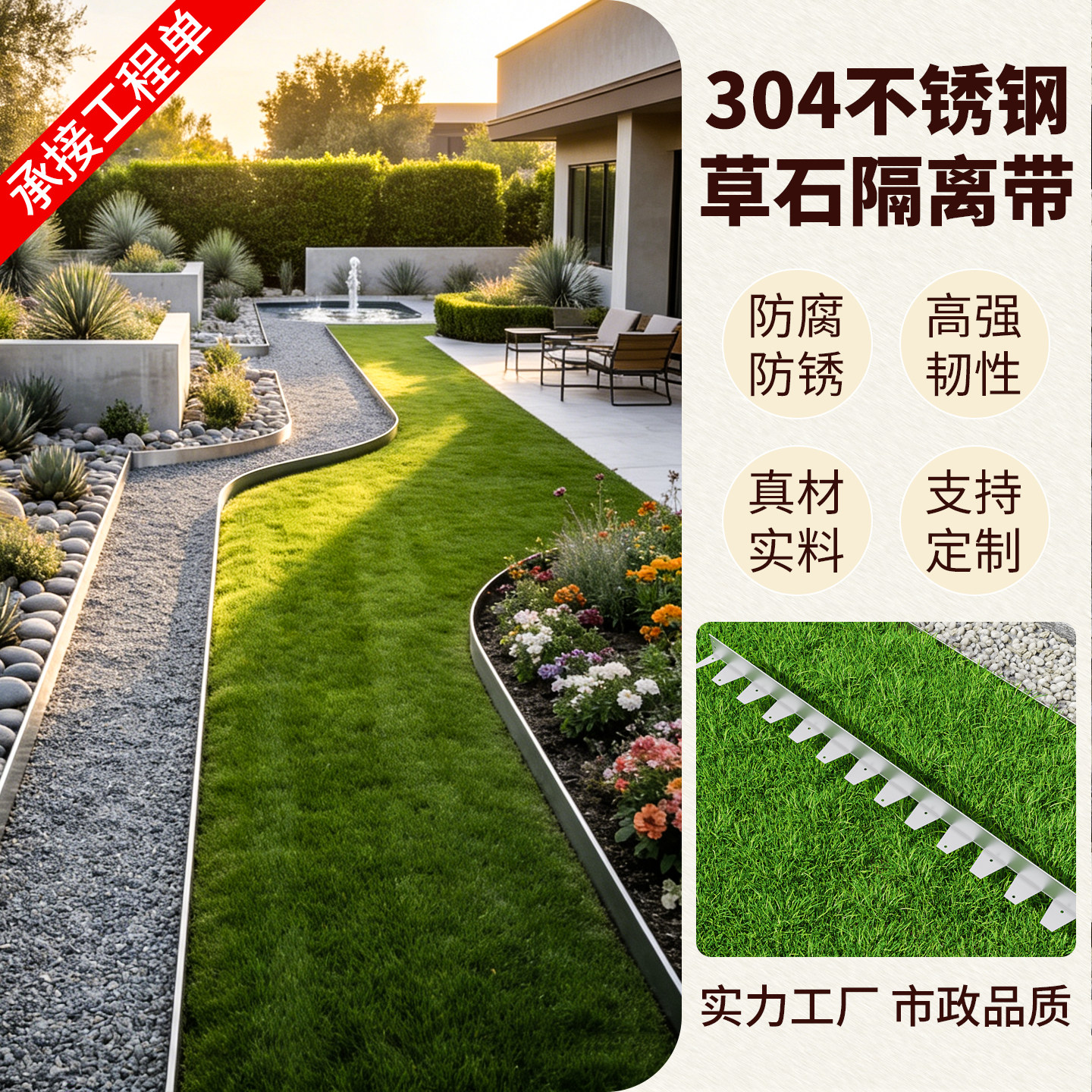 花园不锈钢草石隔离带园林绿化挡土板园艺草坪隔草带围边条收边条
