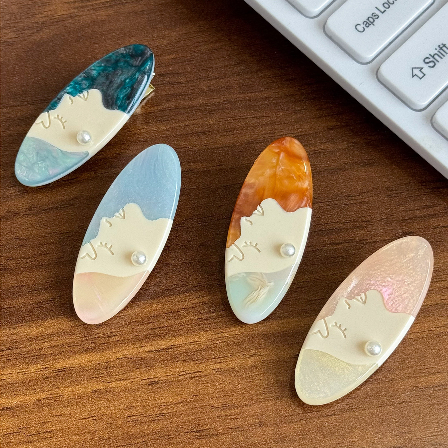 复古油画醋酸发卡珍珠耳钉少女鸭嘴夹侧边碎发夹刘海夹子马尾卡子,饰品/流行首饰/时尚饰品新,发饰,淘宝优惠券,粉丝福利购,淘宝优惠卷