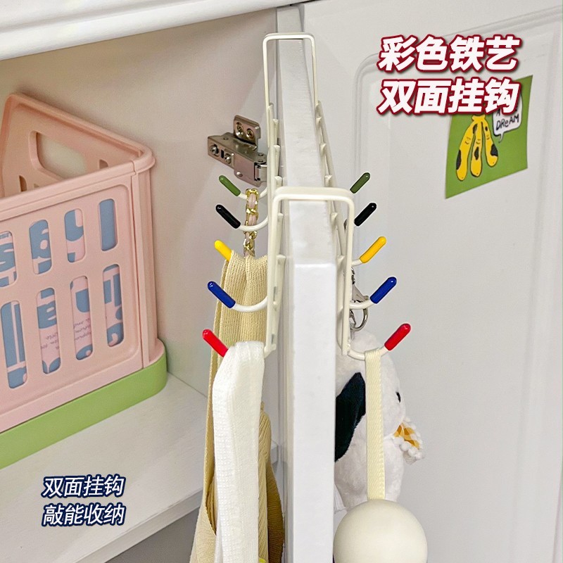 彩色铁艺双面门后免打孔挂钩