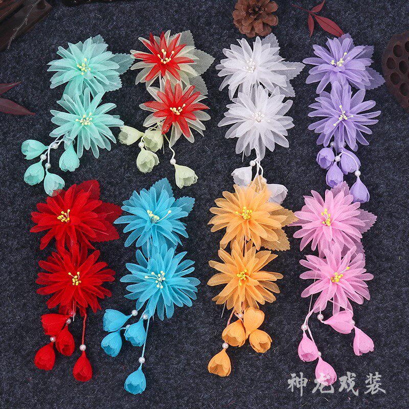 新款戏曲头花鬓花京越剧青衣花旦小旦丫鬟耳边花双朵菊花头饰绢花