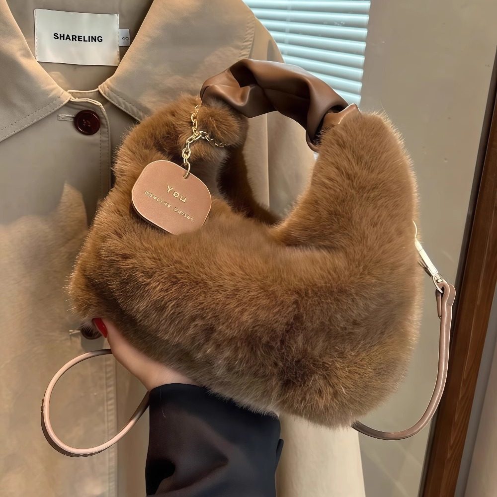 毛绒包包高级感毛绒新款手提包包秋冬潮流百搭小众时尚斜挎小包