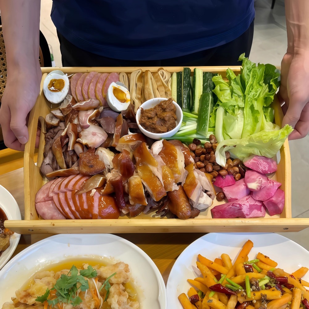 竹质长方形餐盘双耳盘