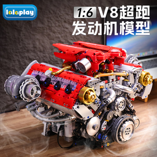 巨大型V8发动机积木引擎仿真模型摆件高难度拼装玩具男孩生日礼物