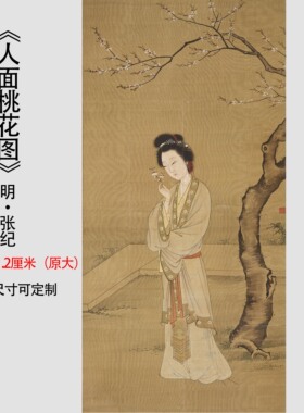 新品 明 张纪 人面桃花图古代人物竖轴原大高清微喷复制装饰临摹