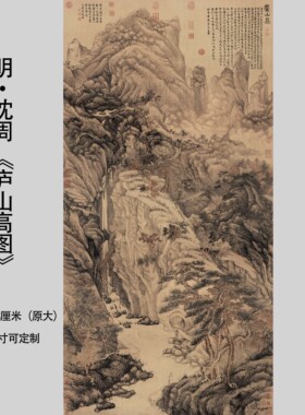 明沈周《庐山高图》复古水墨山水国画高清微喷装饰画挂画临摹范本