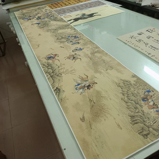 沈英围猎图古代书画横幅人物国画真迹微喷仿古画芯装裱挂轴装饰画