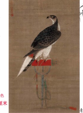 元 李泽 架上鹰图绢本设色老鹰工笔画高清数字微喷复制临摹范本