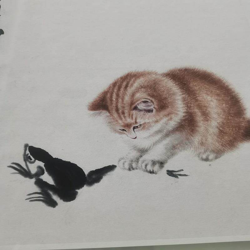 齐白石国画猫趣图复古书画写生宣纸高清微喷仿古装裱横幅客厅装饰