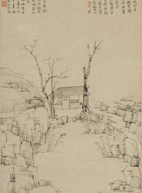 清四僧弘仁古槎短荻图国画水墨山水艺术微喷宣纸复制画