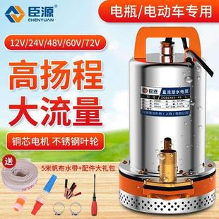 臣源直流潜水泵12V24V48V60V抽水泵家用电动车抽水机小型浇菜灌溉