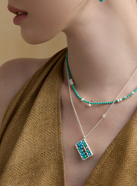 SOUNDERWANG账房先生.算盘眼镜蓝绿叠戴项链