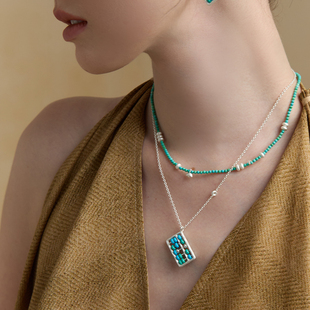 颂闻 账房先生.算盘眼镜蓝绿叠戴项链