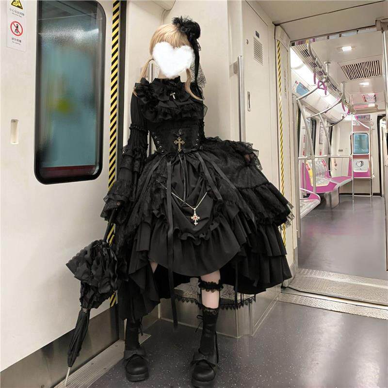 万圣节永生禁忌哥特风LOLITA姬袖衬衫提拉群大码修女服暗黑系cos