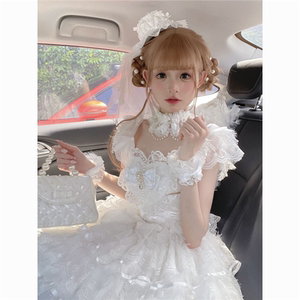 羽之瑶Lolita原创设计洋装甜美花嫁重工jsk吊带连衣裙夏季