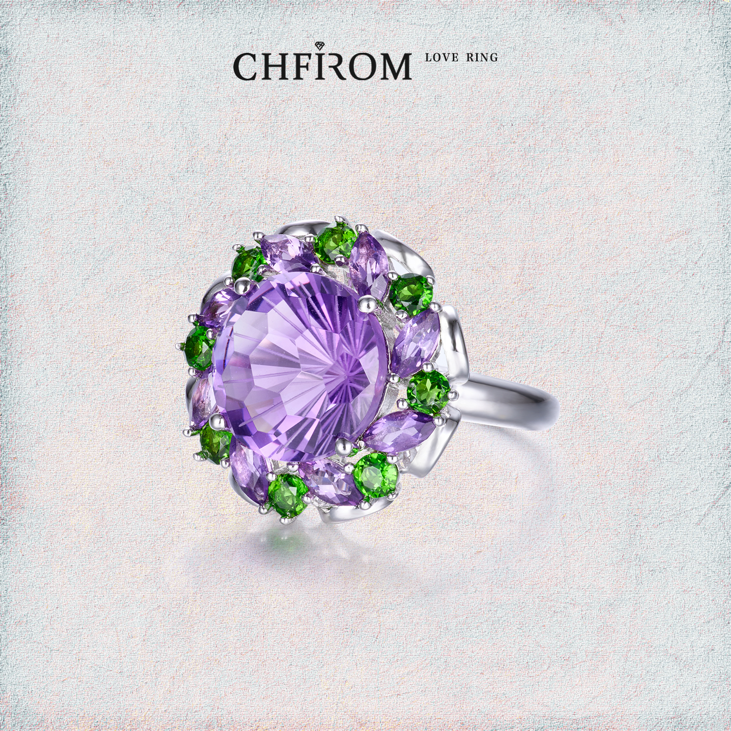 天然紫水晶戒指 S925纯银黄水晶花朵指环 时尚轻奢花苞设计中指戒