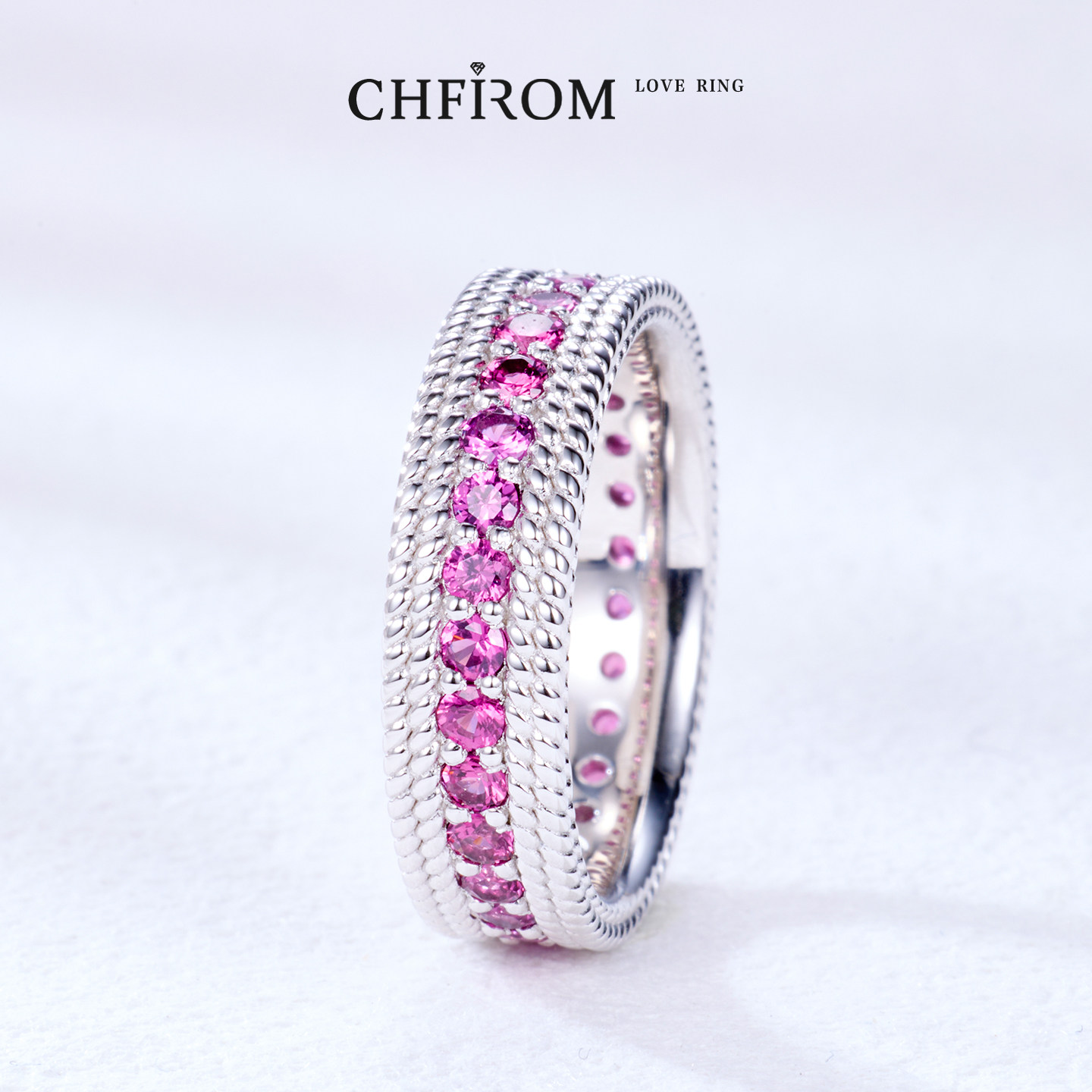 S925纯银满圈天然镁铝石榴石麻花边设计戒指原创复古小众宽版女戒