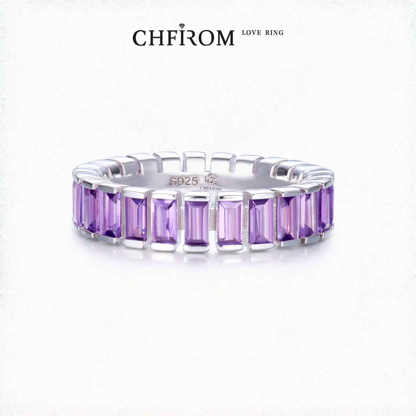 CHFIROM时尚银饰天然紫水晶戒指