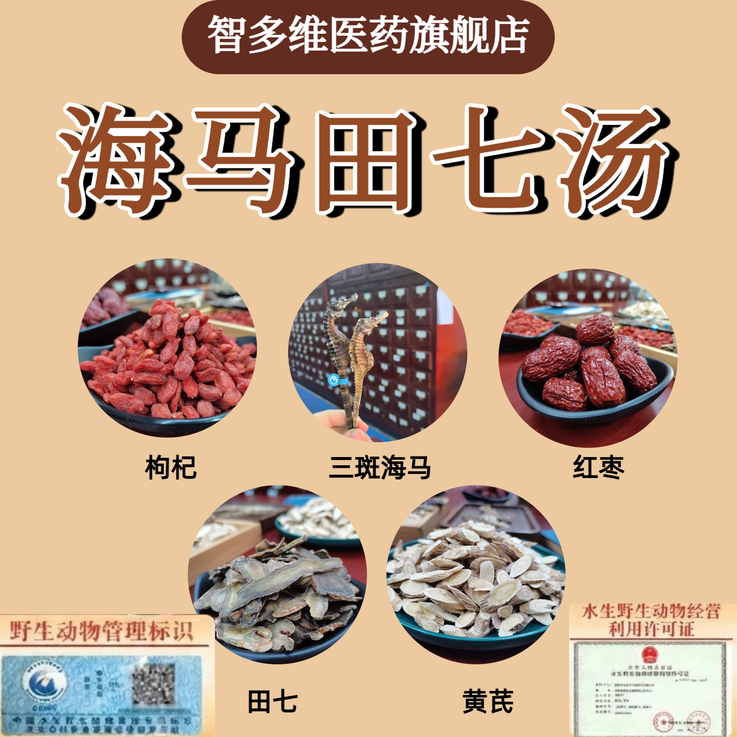 海马田七汤煲汤料包黄芪红枣枸杞海马干货中草药材饮片儿童成长汤