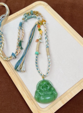 天然俄料老坑碧玉粉绿大尺寸佛公挂件43.5＊43.8＊11.8附国检证书