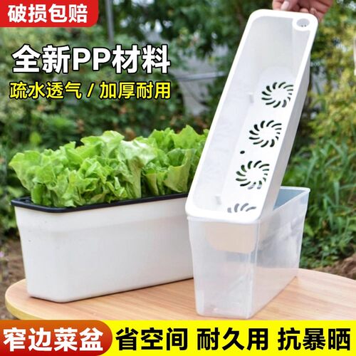 阳台种菜专用盆长方形懒人自吸水窄花盆长条蔬菜草莓种植透明花箱