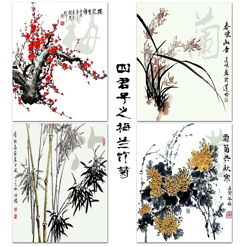 diy数字花卉梅兰竹菊客厅动漫油画