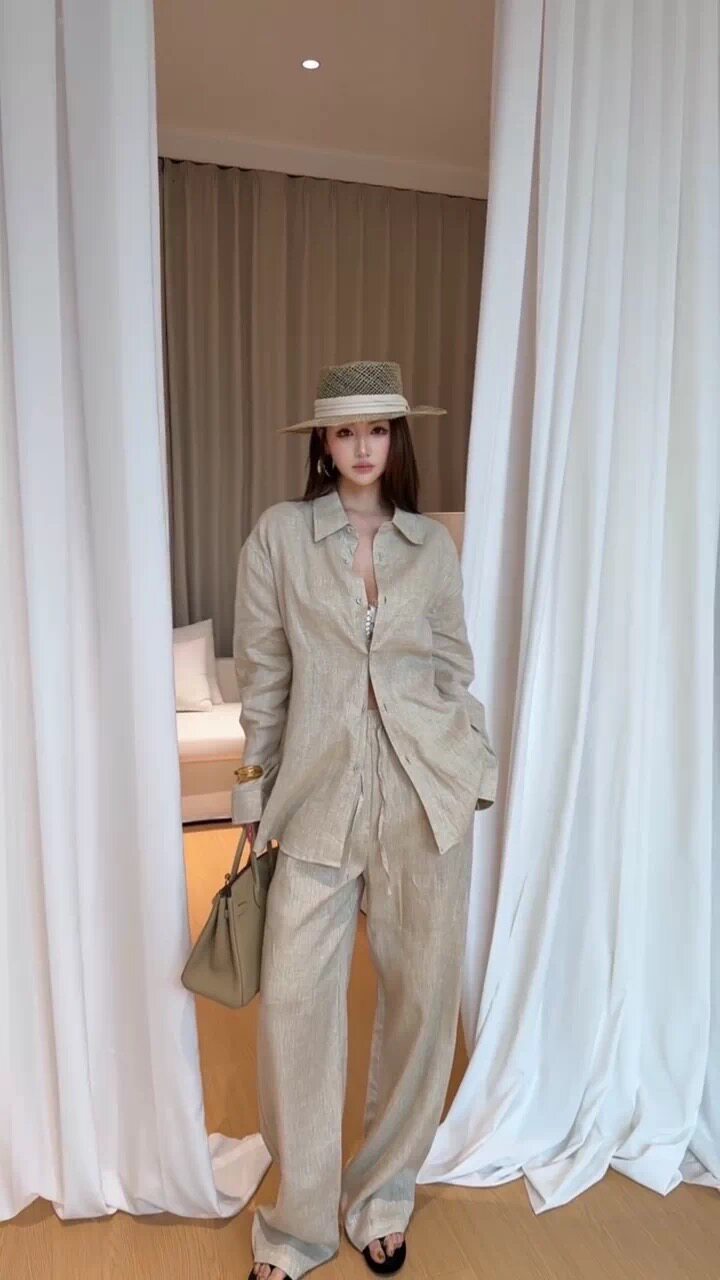 老钱风亚麻衬衫套装女2026夏休闲度假慵懒风宽松防晒衣棉麻两件套
