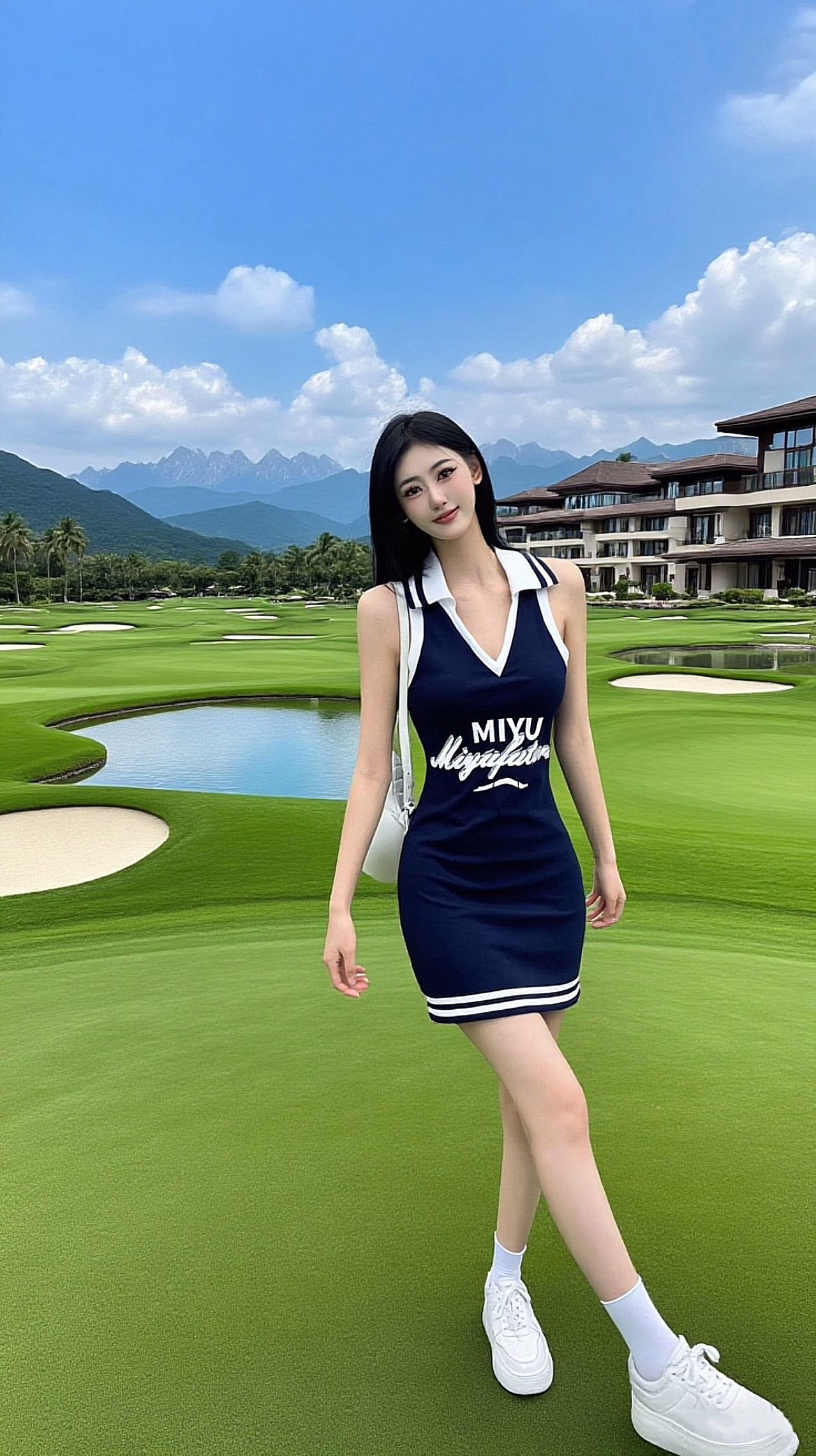 2025夏季新款时尚撞色印花连衣裙女修身美式运动风V领无袖背心裙