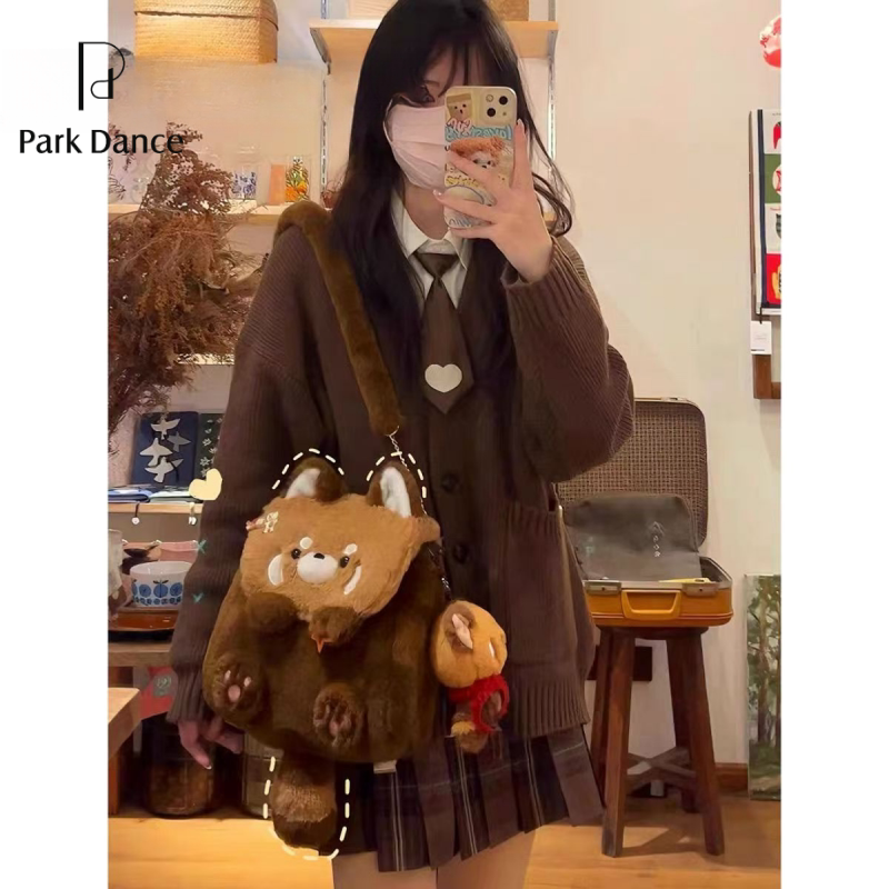 PARK DANCE韩版小浣熊猫毛绒背包斜挎包公仔卡通可爱少女双肩包jk