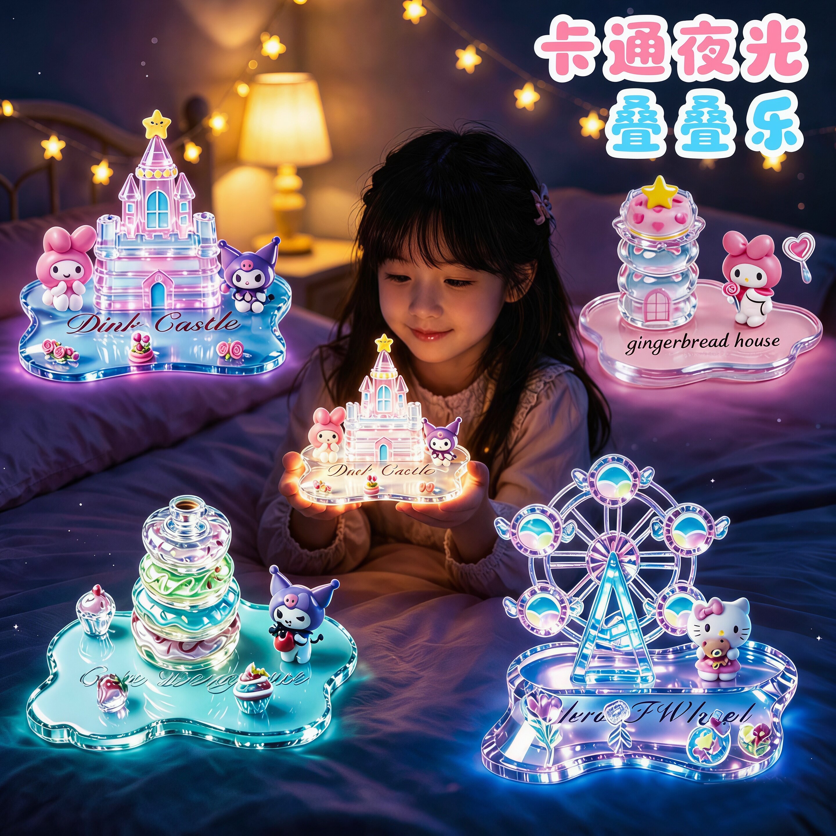 夜光新款造景贴纸浮雕叠叠乐女孩3D立体水晶儿童卡通装饰贴画玩具