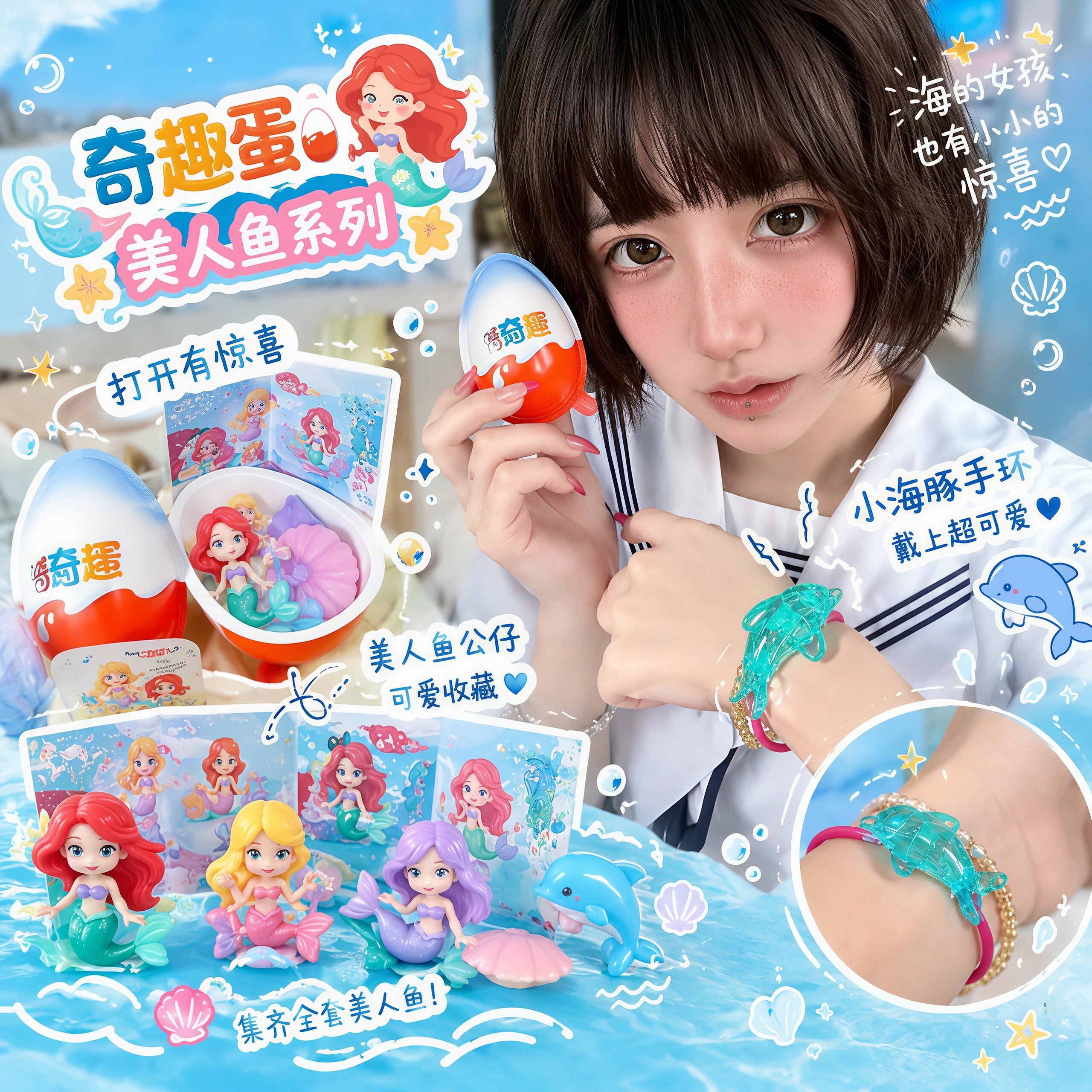健达奇趣蛋小海豚手环海洋系列美人鱼手链梦幻感首饰童年回忆玩具