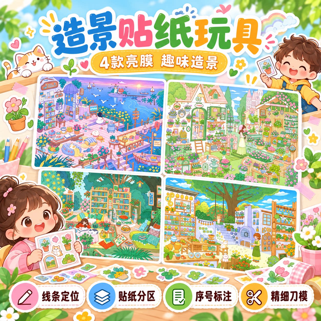 造景场景贴纸镊子天气晴天空岛小镇一角合集本女孩3d立体小屋礼物