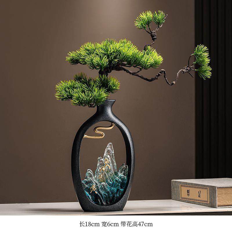 新中式古风假山花瓶摆件客厅玄关电视柜迎客松装饰办公室乔迁礼物,家居饰品,桌面摆件,淘宝优惠券,粉丝福利购,淘宝优惠卷