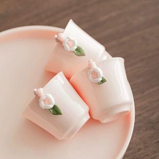 粉色手工捏花茶杯主人杯女生专用品茗杯