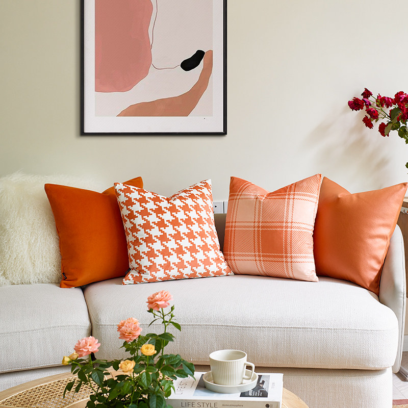 橙色抱枕沙发客厅靠枕长条抱枕套定制汽车护腰床上靠背垫床头靠垫