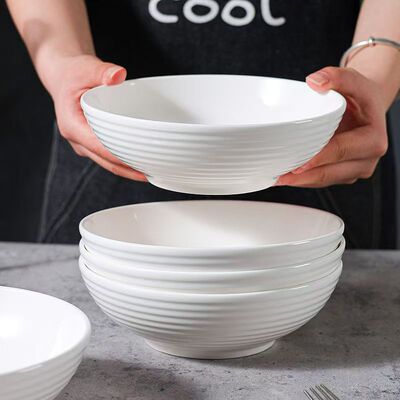 新款简约7英寸横纹碗纯白陶瓷家用吃饭碗面碗