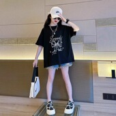 中大童半袖 2026新款 T恤纯棉包边包条夏季 女童短袖 印花上衣ins 童装