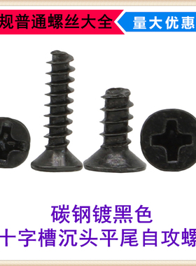 M2.6 M3黑色十字沉头平尾自攻螺丝KB平头螺钉GB846 F型 ST2.6 ST3