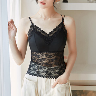 蕾丝小吊带背心女2024夏新款 内搭美背文胸一体打底带胸垫外穿上衣